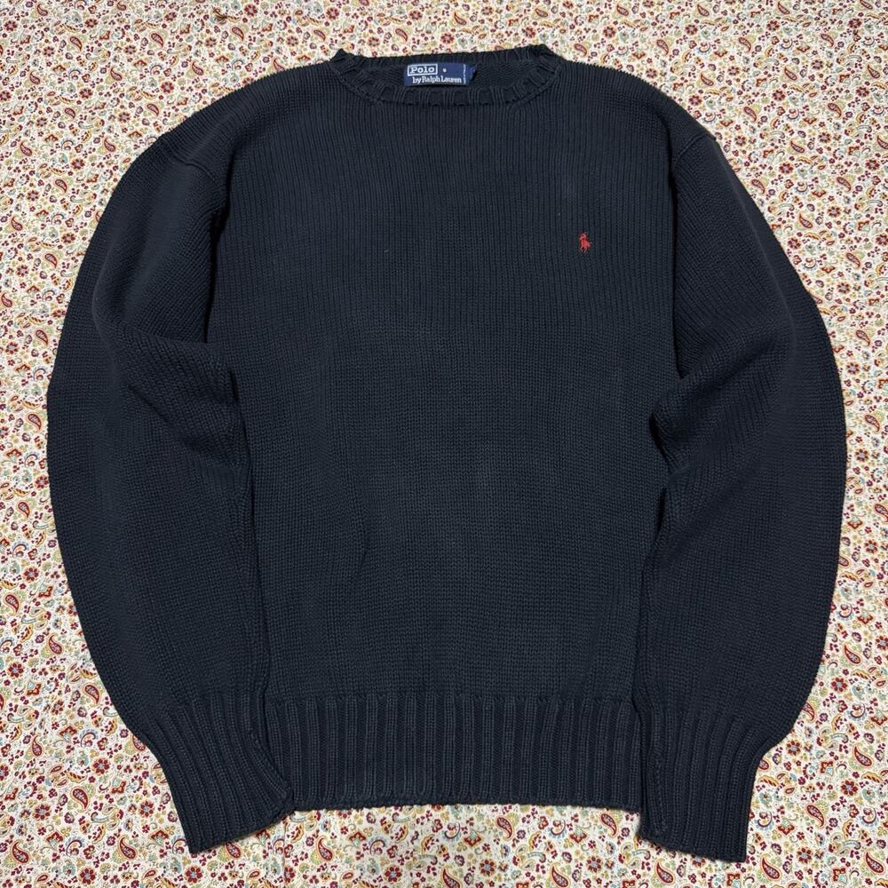 Vintage 90s Polo Ralph Lauren Red Pony Black Heavy Sweater Large